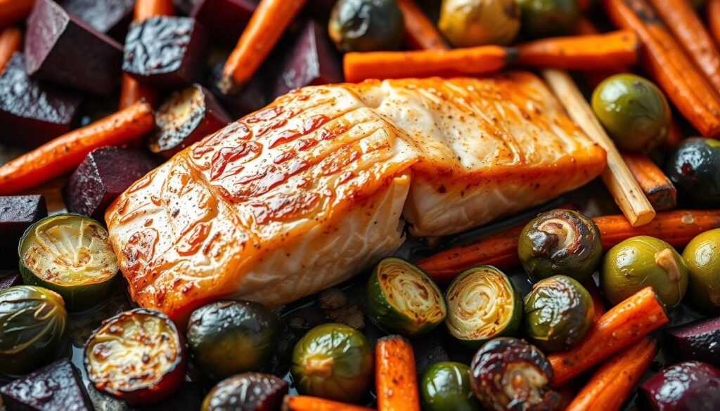 Sheet-pan salmon and roasted vegetables